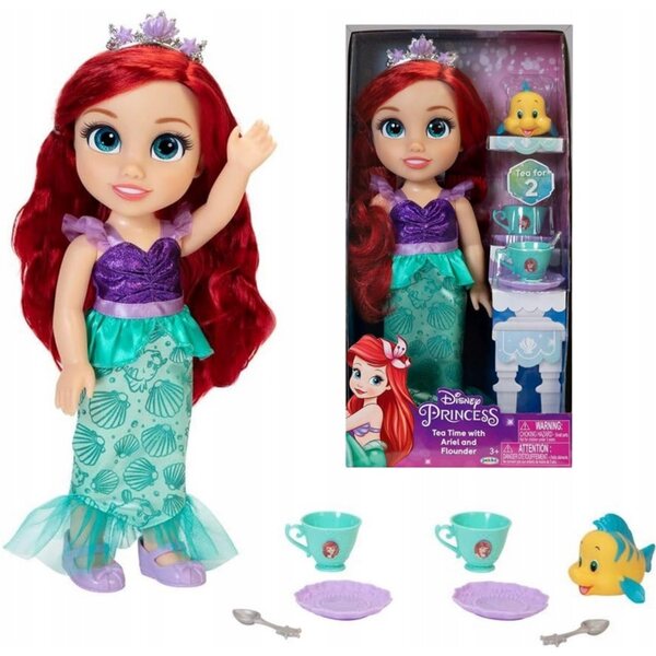 Große Disney-Prinzessin Ariel-Puppe mit Teeservice und dreidimensionalen Augen, 36 cm