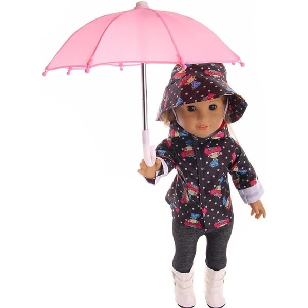 Mini Ombrello Antipioggia per Bambole 18 Pollici Rosa - Accessorio Gioco Bambini