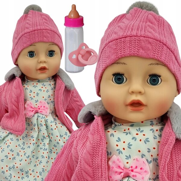 MarioToys Baby Doll 45 cm - Parla e canta, chiude gli occhi, set con biberon e ciuccio