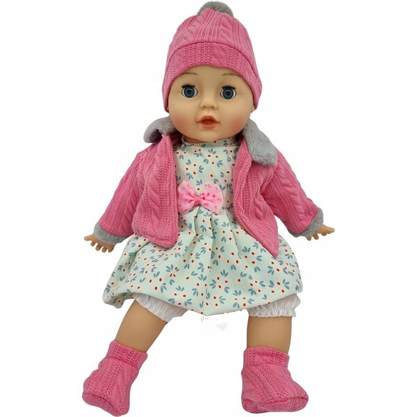 MarioToys Baby Doll 45 cm - Parla e canta, chiude gli occhi, set con biberon e ciuccio