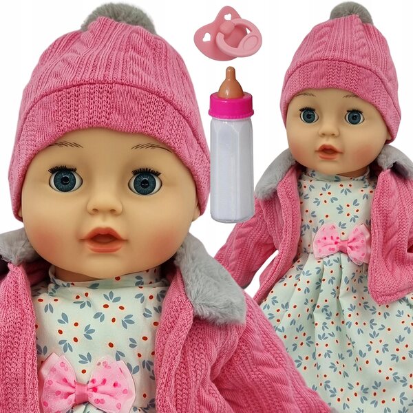 MarioToys Baby Doll 45 cm - Parla e canta, chiude gli occhi, set con biberon e ciuccio