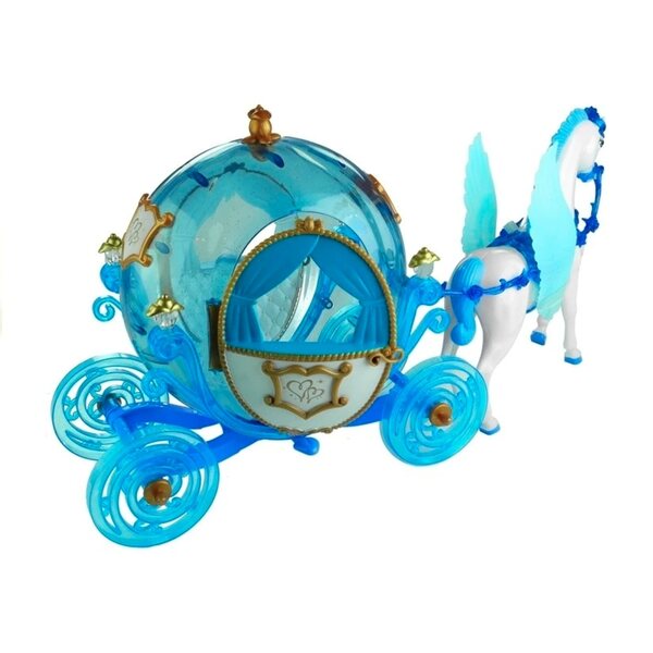 Set Bambola con Carrozza e Cavallo Azzurro con Luci e Ali - Gioco per Bambine
