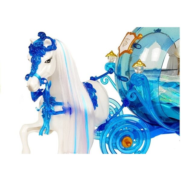 Set Bambola con Carrozza e Cavallo Azzurro con Luci e Ali - Gioco per Bambine