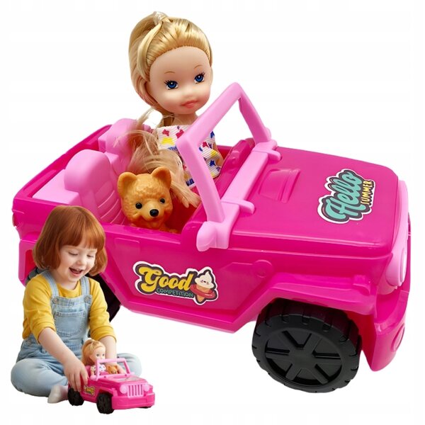Jeep rosa con mini bambola e cagnolino set giochi per bambini 3+ anni