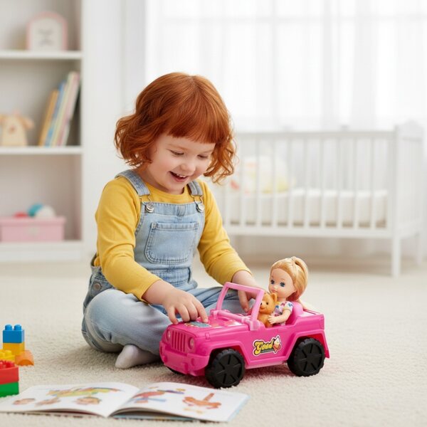 Jeep rosa con mini bambola e cagnolino set giochi per bambini 3+ anni