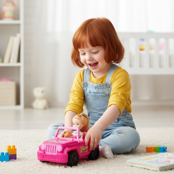 Jeep rosa con mini bambola e cagnolino set giochi per bambini 3+ anni