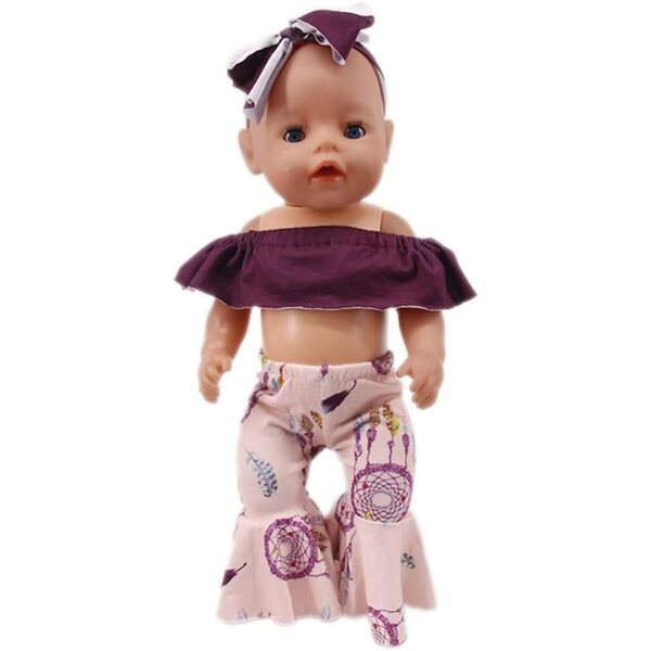 Kleidung für amerikanische Puppen 46 cm – schulterfreies Oberteil und ausgestellte Hose mit Band