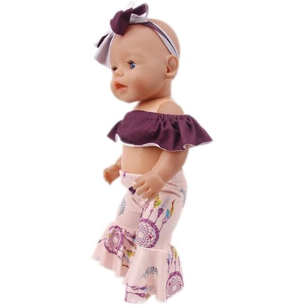 Kleidung für amerikanische Puppen 46 cm – schulterfreies Oberteil und ausgestellte Hose mit Band