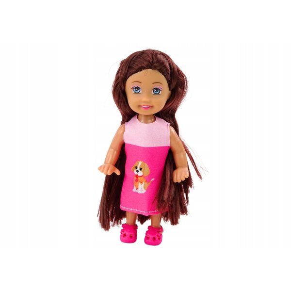 Mini bambola con capelli lunghi e tre cani nel lettino LEAN Toys