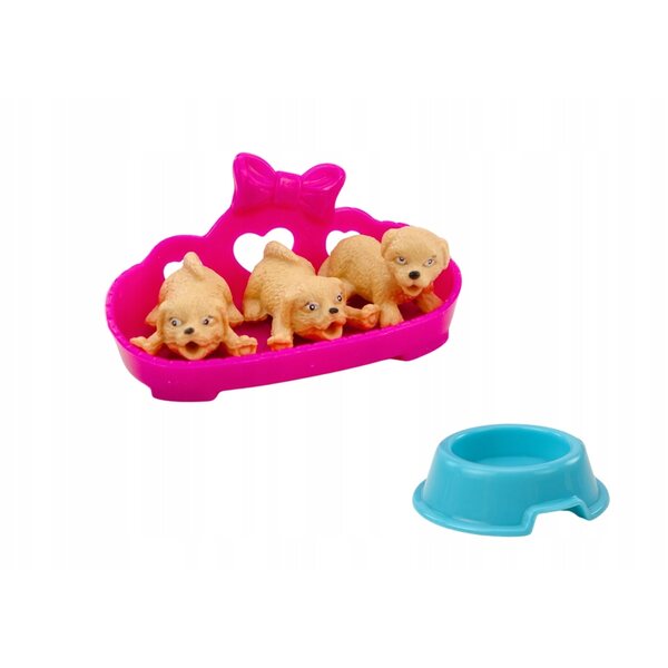 Mini bambola con capelli lunghi e tre cani nel lettino LEAN Toys