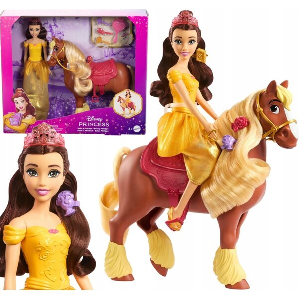 Disney-Prinzessin Bella mit Filip-Pferd und Mattel Stylizacyjne-Accessoires