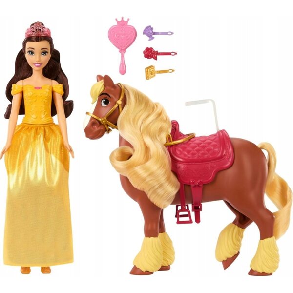 Disney-Prinzessin Bella mit Filip-Pferd und Mattel Stylizacyjne-Accessoires