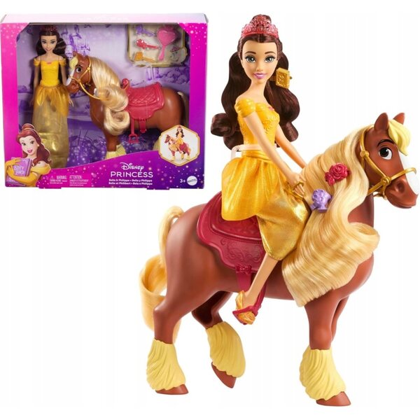 Disney-Prinzessin Bella mit Filip-Pferd und Mattel Stylizacyjne-Accessoires