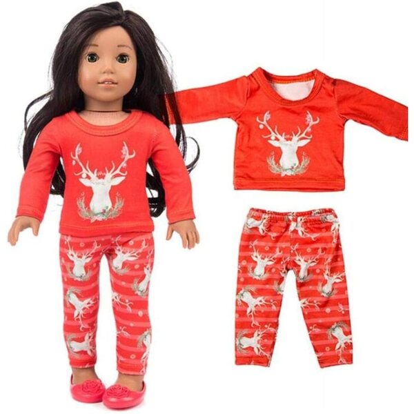 Vestiti Natalizi per Bambole 46 cm - Top Maniche Lunghe e Pantaloni con Stampa Cervi