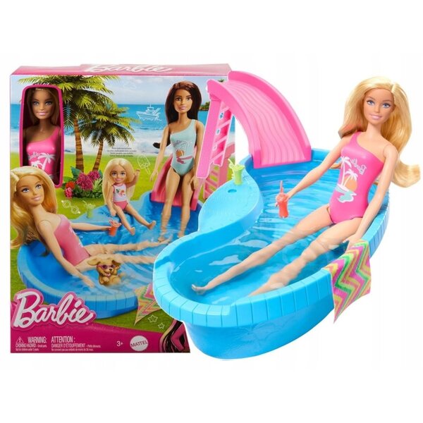 Barbie mit Pool und Rutsche – Sommerspielset für Kinder ab 3 Jahren