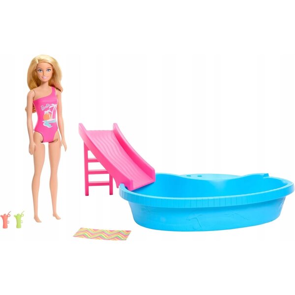 Barbie mit Pool und Rutsche – Sommerspielset für Kinder ab 3 Jahren