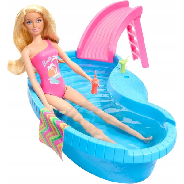 Barbie mit Pool und Rutsche – Sommerspielset für Kinder ab 3 Jahren