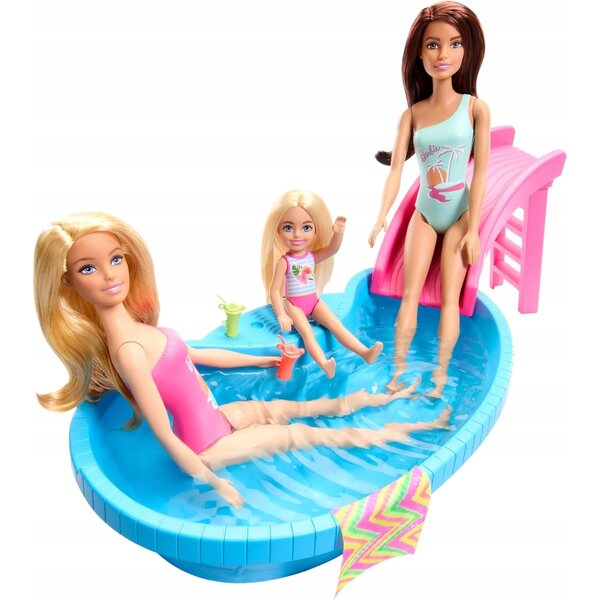 Barbie mit Pool und Rutsche – Sommerspielset für Kinder ab 3 Jahren