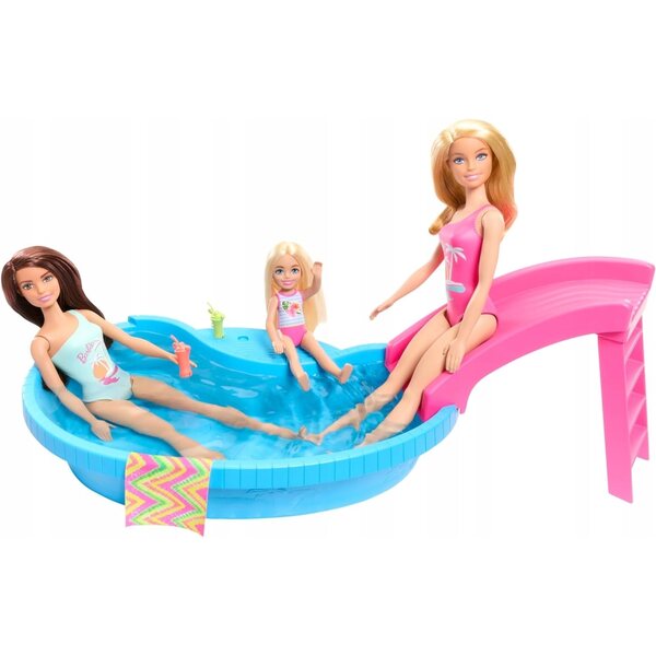 Barbie mit Pool und Rutsche – Sommerspielset für Kinder ab 3 Jahren