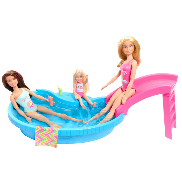 Barbie mit Pool und Rutsche – Sommerspielset für Kinder ab 3 Jahren