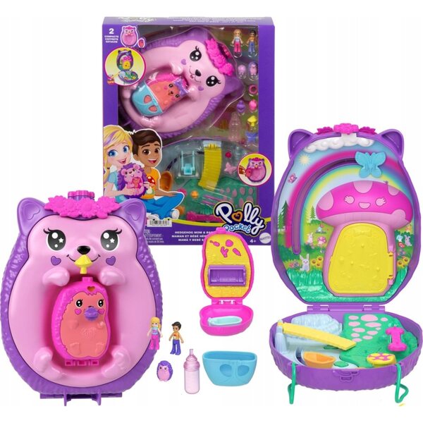 Polly Pocket RODZINA JEŻYKÓW Kompaktowa torebka + zestaw do zabawy Laleczka