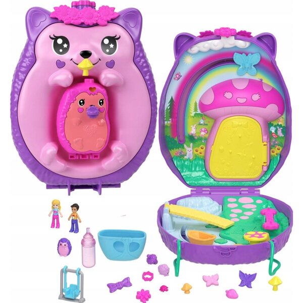Polly Pocket RODZINA JEŻYKÓW Kompaktowa torebka + zestaw do zabawy Laleczka