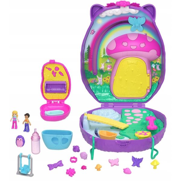 Polly Pocket RODZINA JEŻYKÓW Kompaktowa torebka + zestaw do zabawy Laleczka