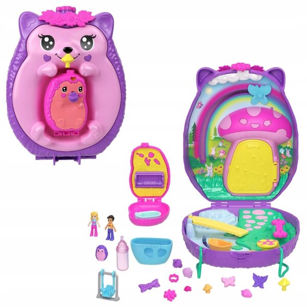 Polly Pocket RODZINA JEŻYKÓW Kompaktowa torebka + zestaw do zabawy Laleczka