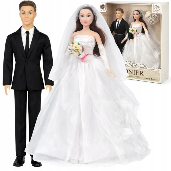 30 cm großes Braut- und Bräutigam-Puppenset mit Hochzeitskleid und Zeremonienkleid