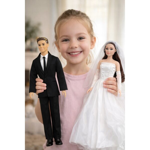 30 cm großes Braut- und Bräutigam-Puppenset mit Hochzeitskleid und Zeremonienkleid