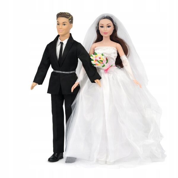 30 cm großes Braut- und Bräutigam-Puppenset mit Hochzeitskleid und Zeremonienkleid