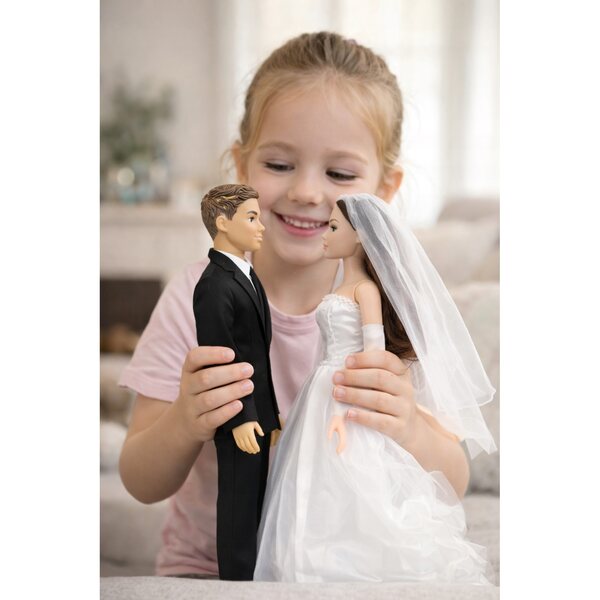 30 cm großes Braut- und Bräutigam-Puppenset mit Hochzeitskleid und Zeremonienkleid