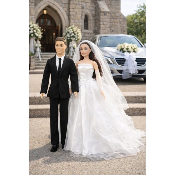30 cm großes Braut- und Bräutigam-Puppenset mit Hochzeitskleid und Zeremonienkleid