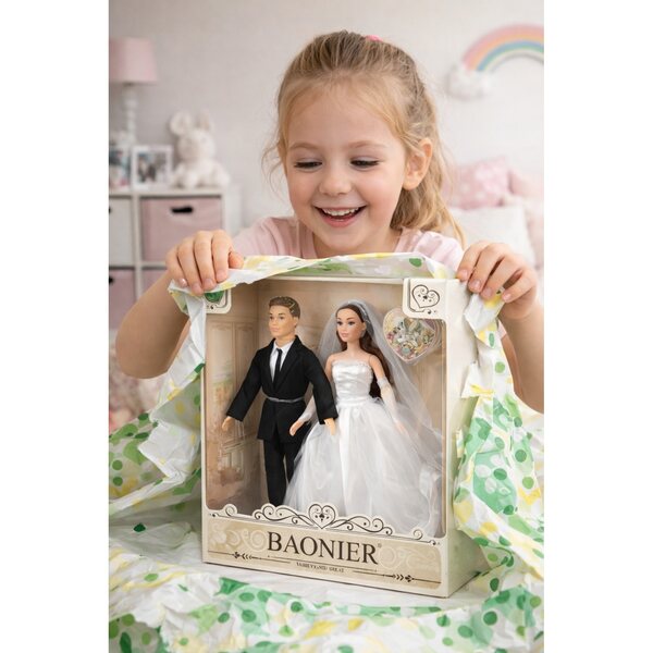 30 cm großes Braut- und Bräutigam-Puppenset mit Hochzeitskleid und Zeremonienkleid
