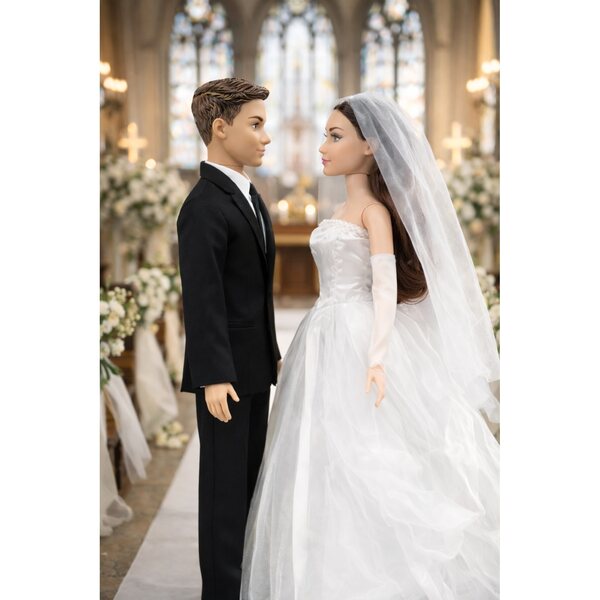 30 cm großes Braut- und Bräutigam-Puppenset mit Hochzeitskleid und Zeremonienkleid