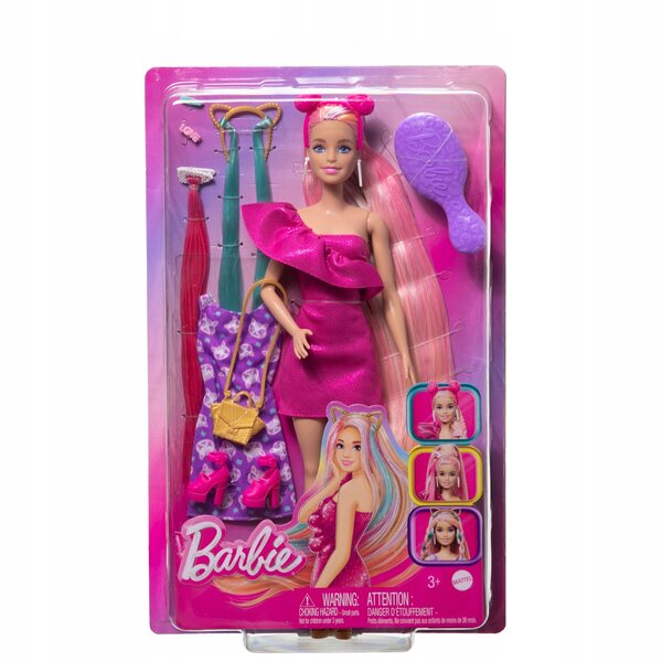 Bambola Barbie con lunghi capelli colorati e un set di accessori per lo styling