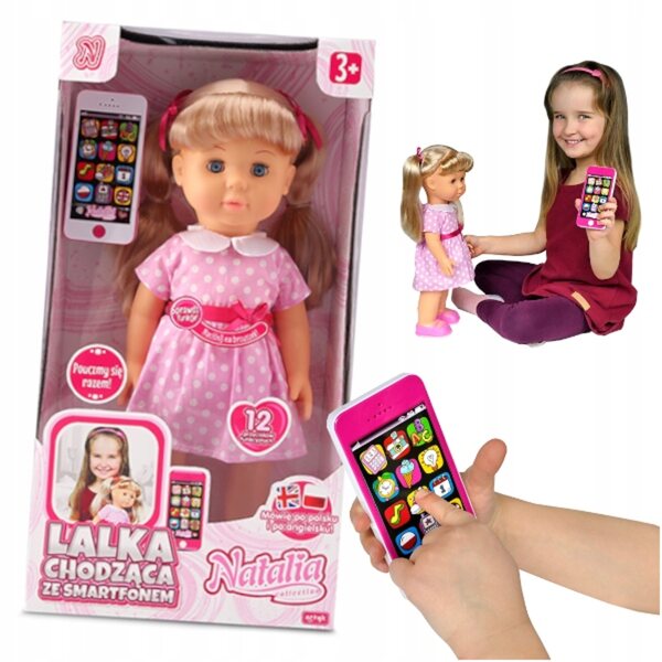 Bambola Natalia parlante e camminante con smartphone educativo bilingue