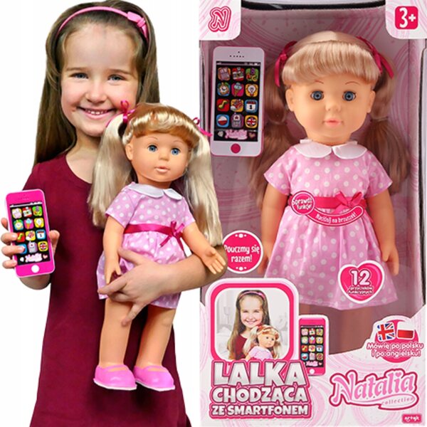 Bambola Natalia parlante e camminante con smartphone educativo bilingue