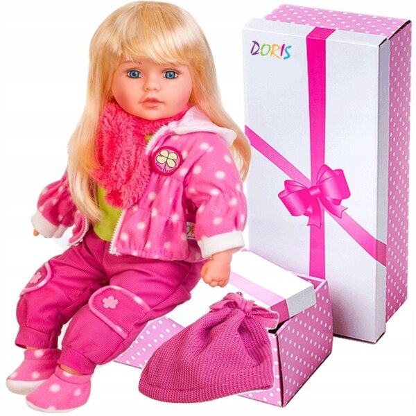Große 60 cm große Doris-Puppe mit langen Haaren, die auf Italienisch spricht und singt