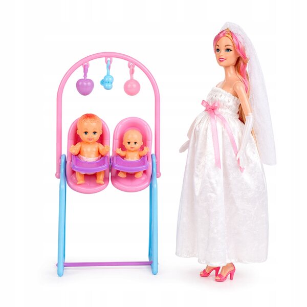 Bambola della sposa incinta di 30 cm con due bambini - pancia apribile e accessori