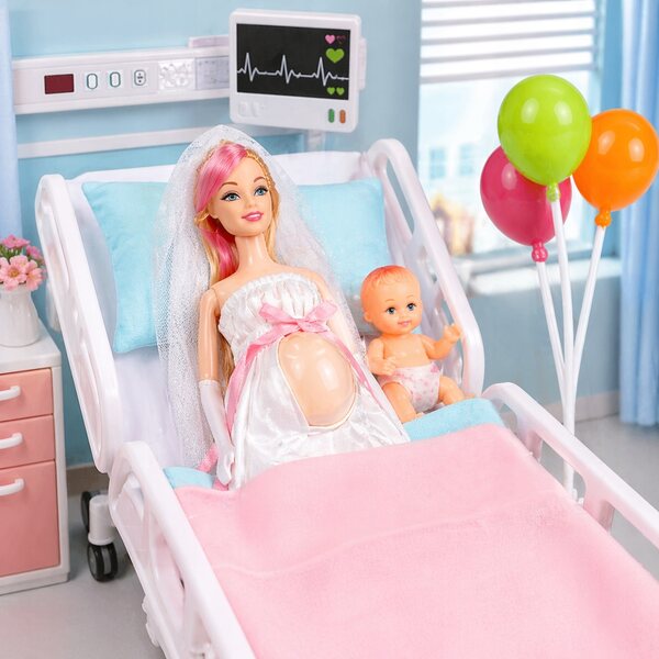 Bambola della sposa incinta di 30 cm con due bambini - pancia apribile e accessori