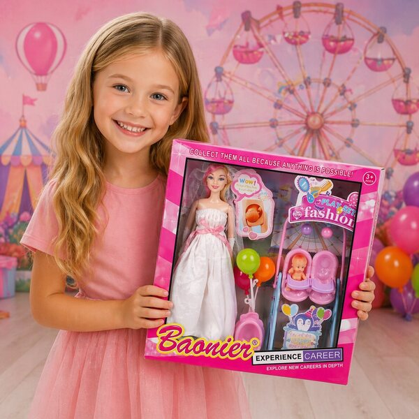 Bambola della sposa incinta di 30 cm con due bambini - pancia apribile e accessori