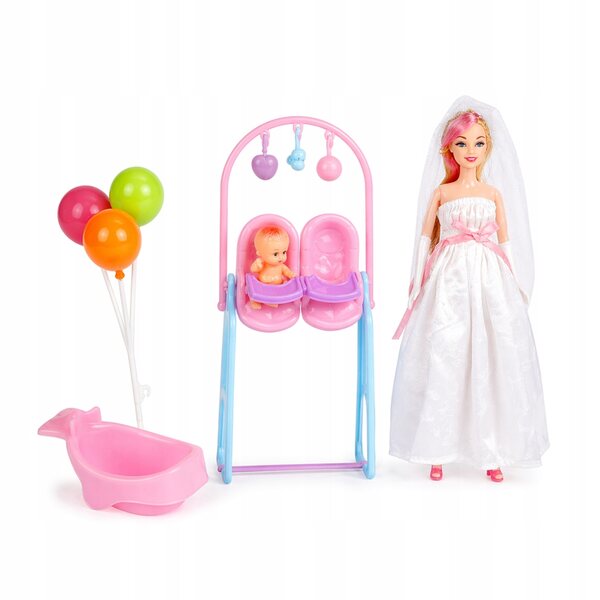 Bambola della sposa incinta di 30 cm con due bambini - pancia apribile e accessori