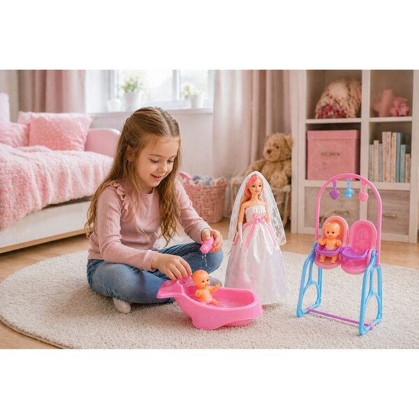 Bambola della sposa incinta di 30 cm con due bambini - pancia apribile e accessori
