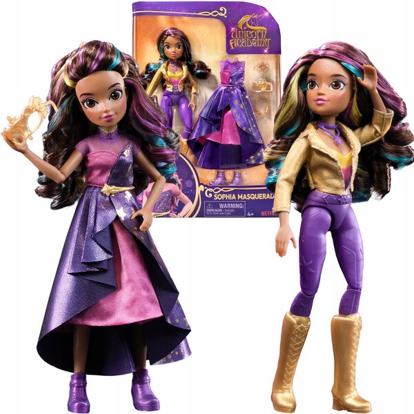 Bambola Sophia Unicorn Academy da 24 cm con maschera Spin Master e abito da ballo