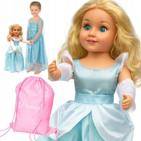 Lalška 70 cm große Prinzessin mit langen Haaren und rosa Smily Play Rucksack