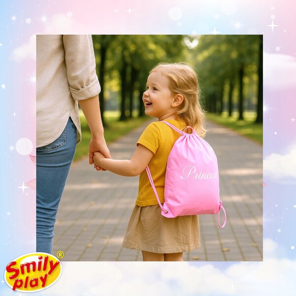 Lalška 70 cm lange prinses met lang haar en roze Smily Play-rugzak
