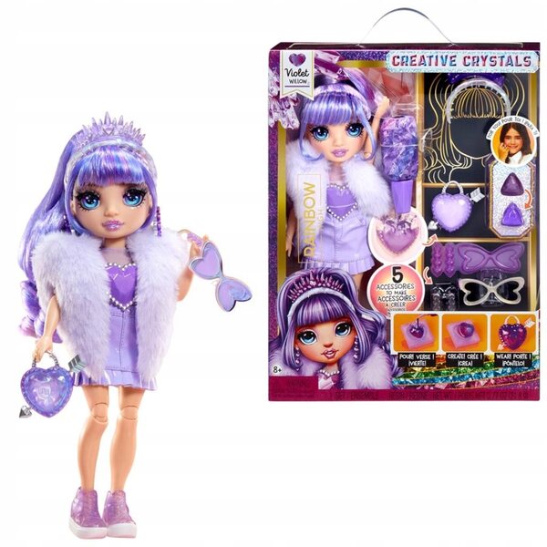 Bambola Arcobaleno Alta Viola con Accessori Cristallo - Bambola Creativa 8 cm