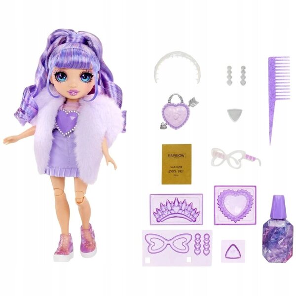 Bambola Arcobaleno Alta Viola con Accessori Cristallo - Bambola Creativa 8 cm