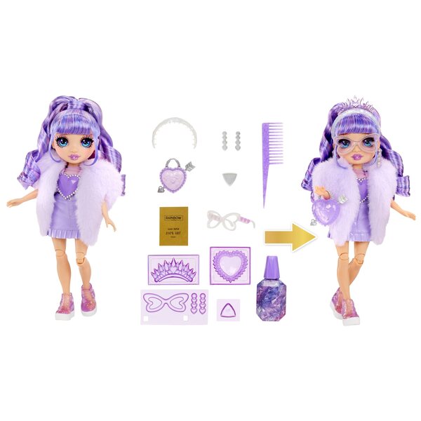 Bambola Arcobaleno Alta Viola con Accessori Cristallo - Bambola Creativa 8 cm